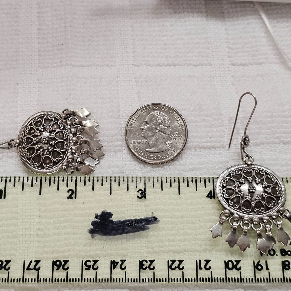 Sterling 925 Silver Boho Vintage Filigree Cha Cha Earrings - Picture 7 of 9